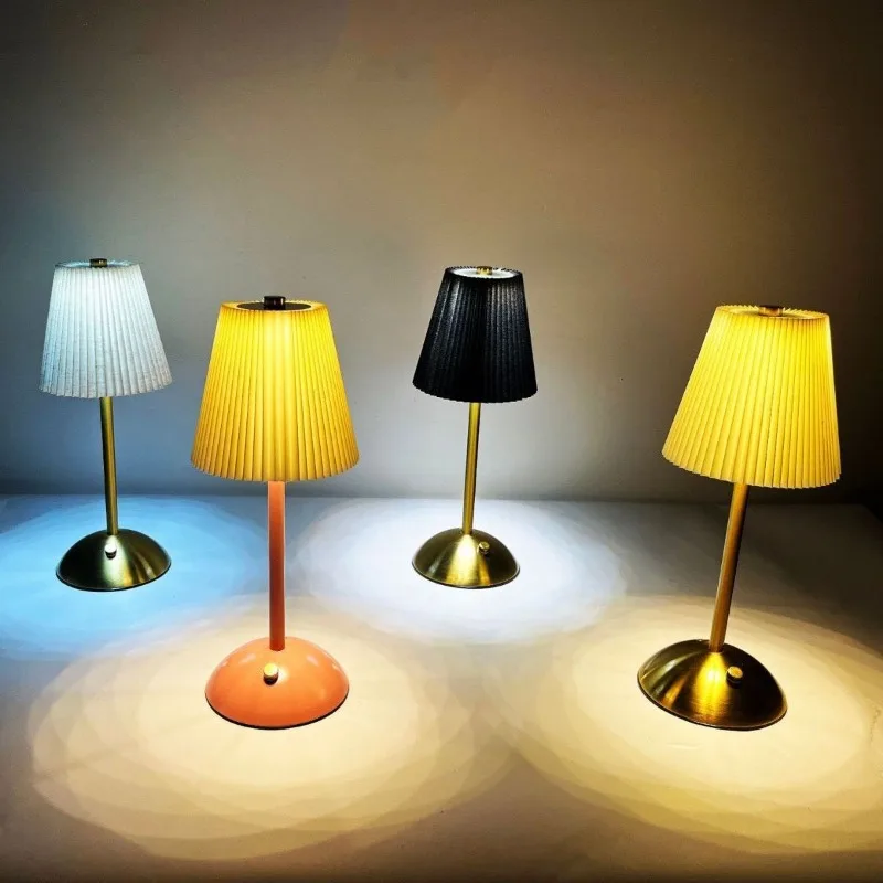 Fabric desk lamp, pleated night , bedroom bedside charging ambient led light luxury style