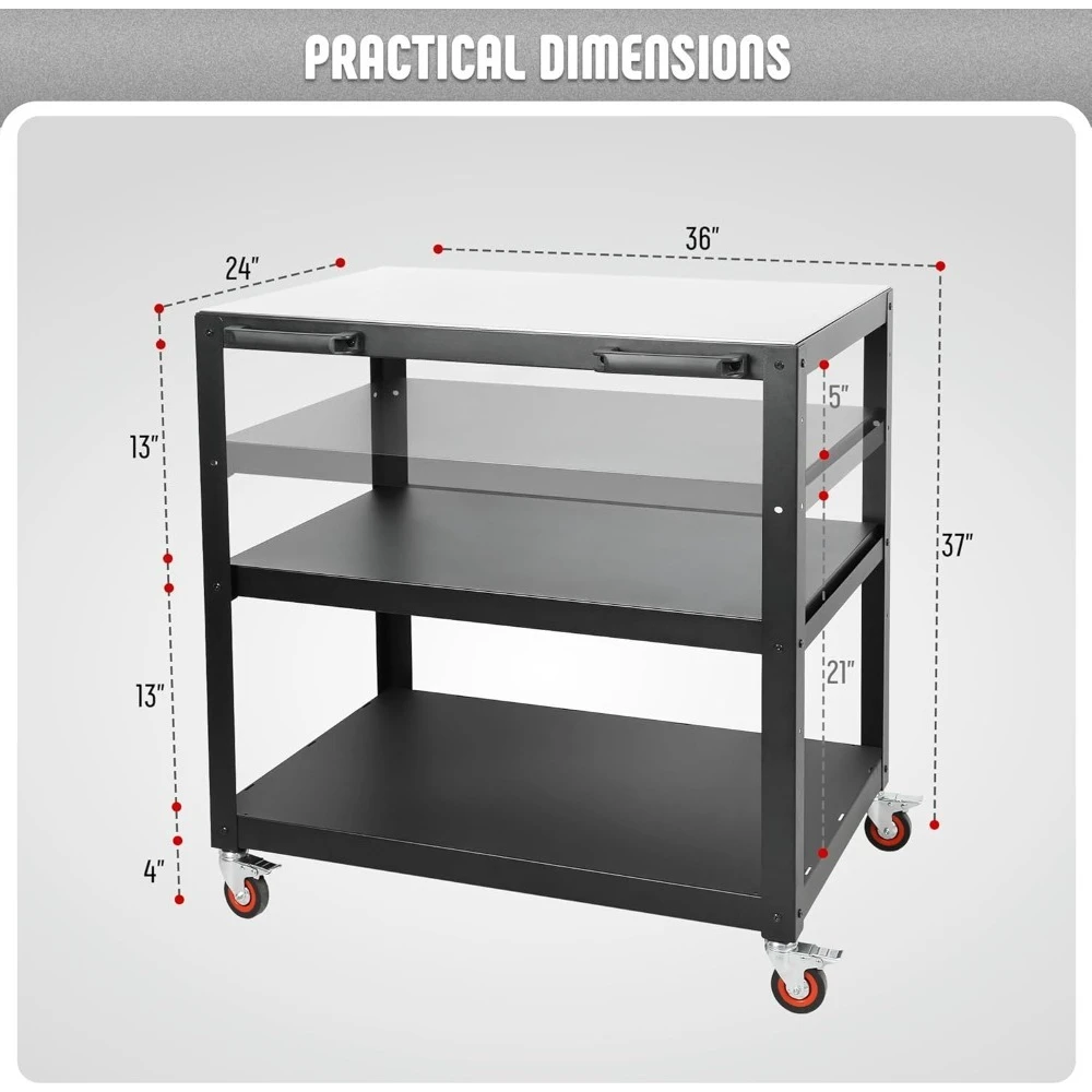 جودة عالية - طاولة فرن بيتزا كبيرة متحركة بثلاثة أرفف للاستخدام الخارجي، عربة شواء من الفولاذ المقاوم للصدأ مقاس 36 × 24 بوصة مع عجلات #2
