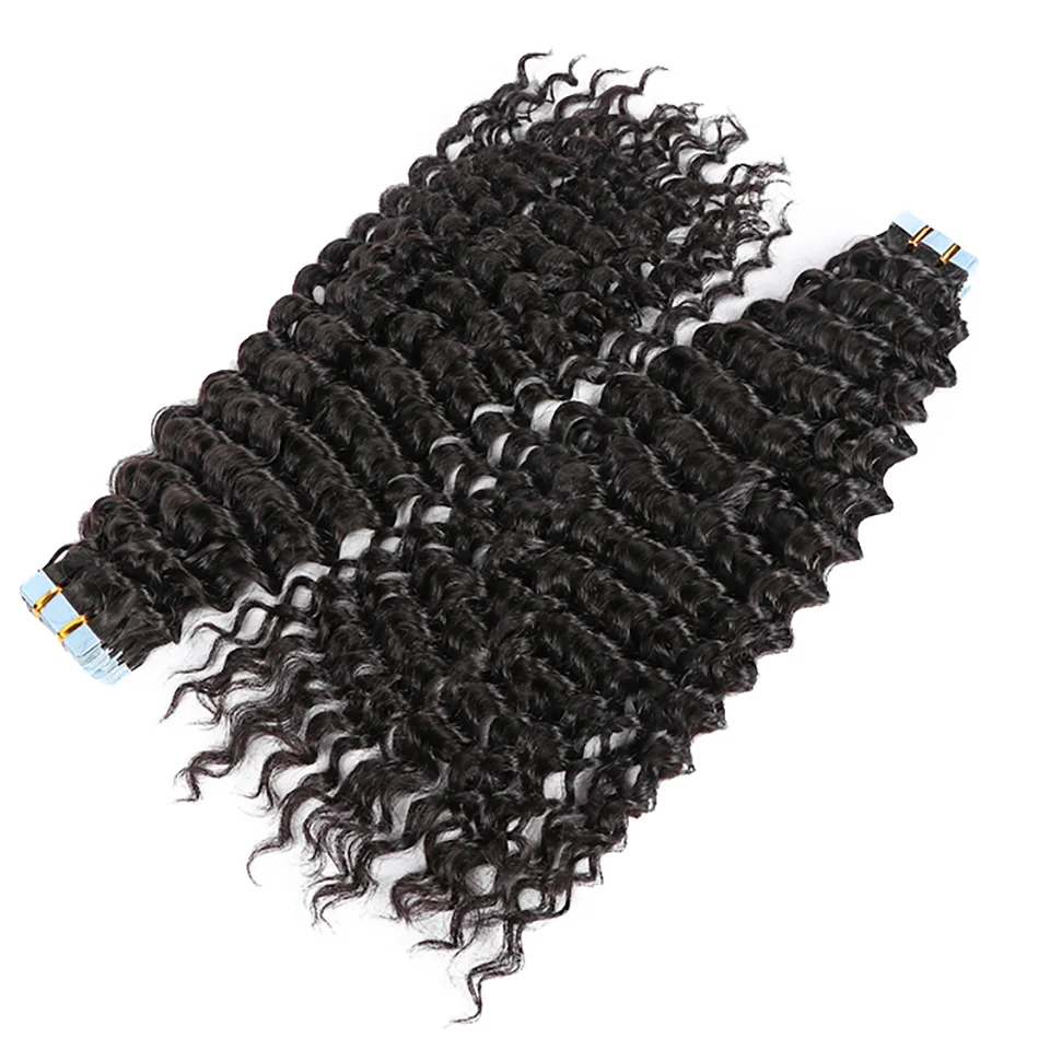 Extensions de cheveux 100% naturels Remy, Deep Wave, colle adhésive sur trame de peau, pour Salon, haute qualité pour femmes