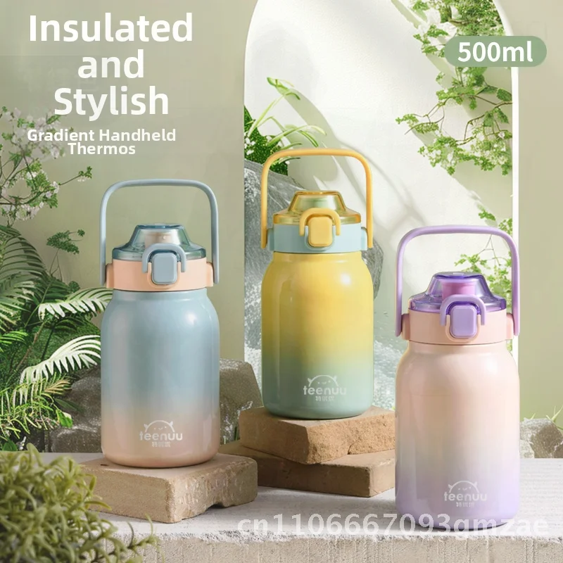 

Детский термос большой емкости из нержавеющей стали с соломинкой, портативный термоизолированный чайник для учащихся начальной школы