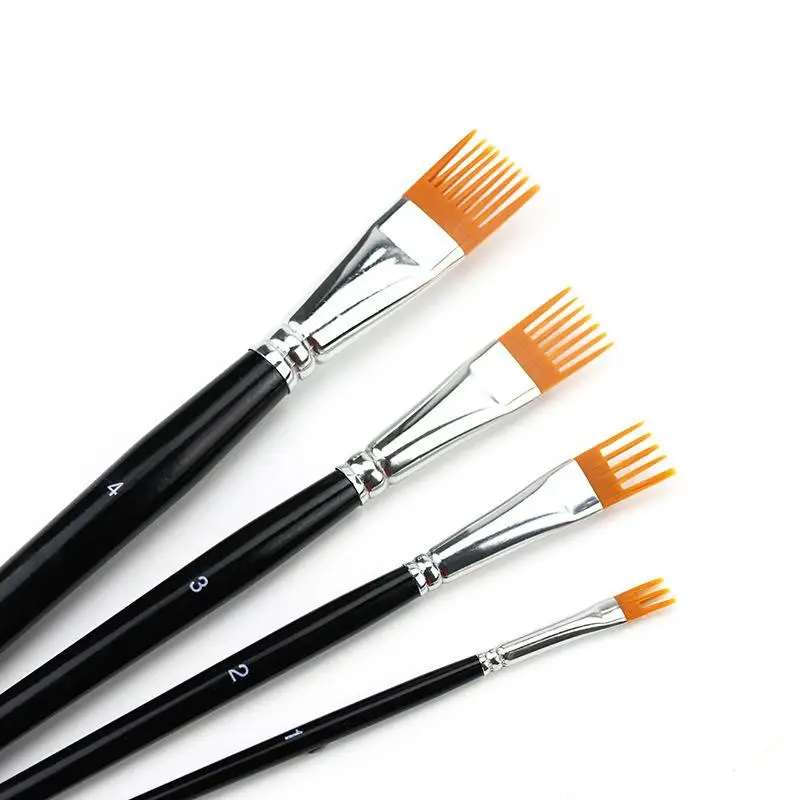 Hot 4Pcs Serrated Shape Paintbrush Set For Watercolor Oil Digital Painting - Landscape Leaf Art Brushes For Artists & Students