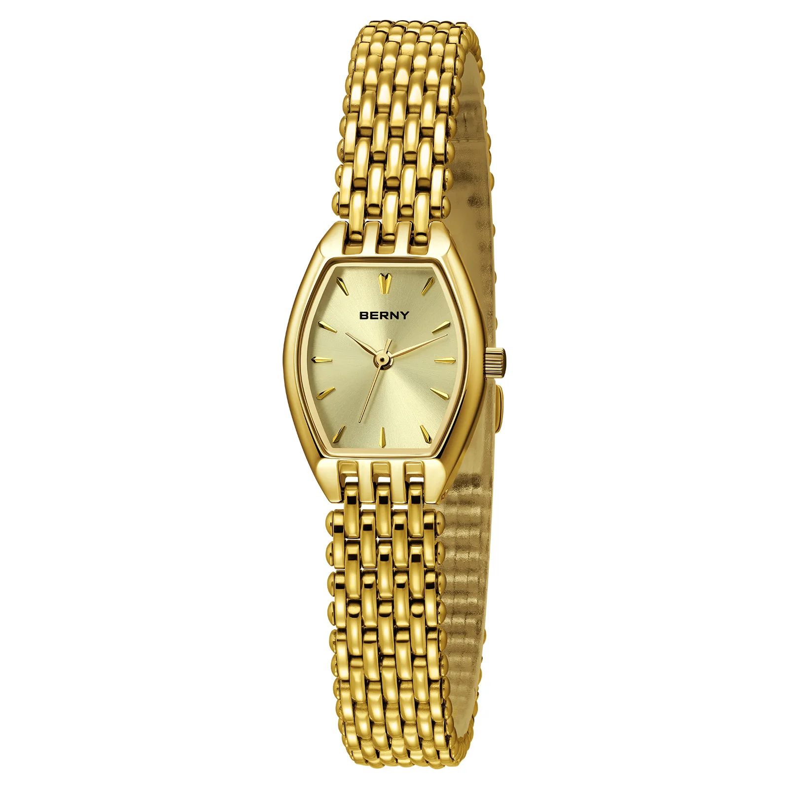 BERNY Gold Watches for Women Luxury Slim Elegant Ladies Quartz Watch Golden Stainless Steel Fashion Dress Wristwatch