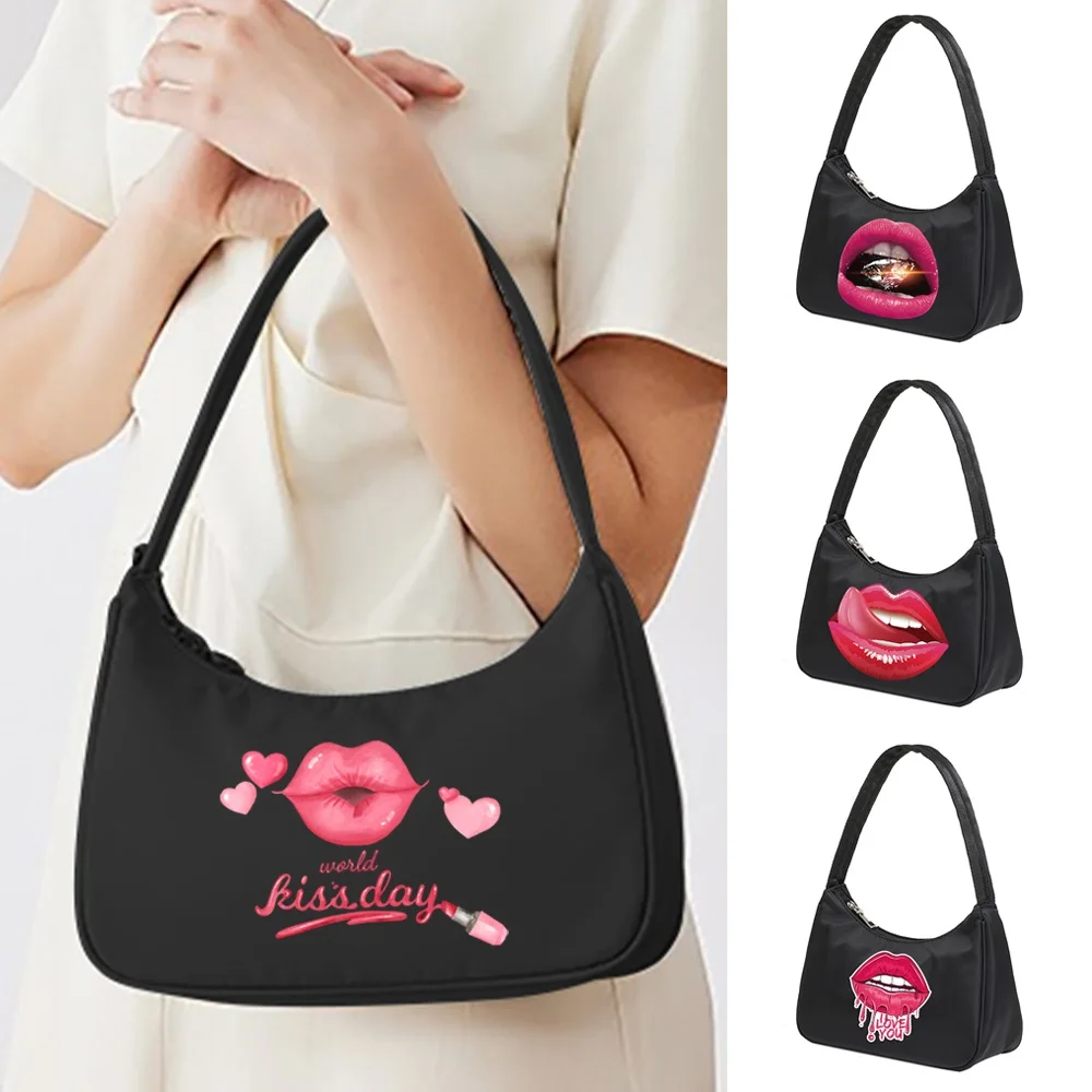 2022 Underarm Bags Women Shoulder Bags Retro Street Handbag All-match Casual Commute Organizer Bag  Mouth Print Pattern