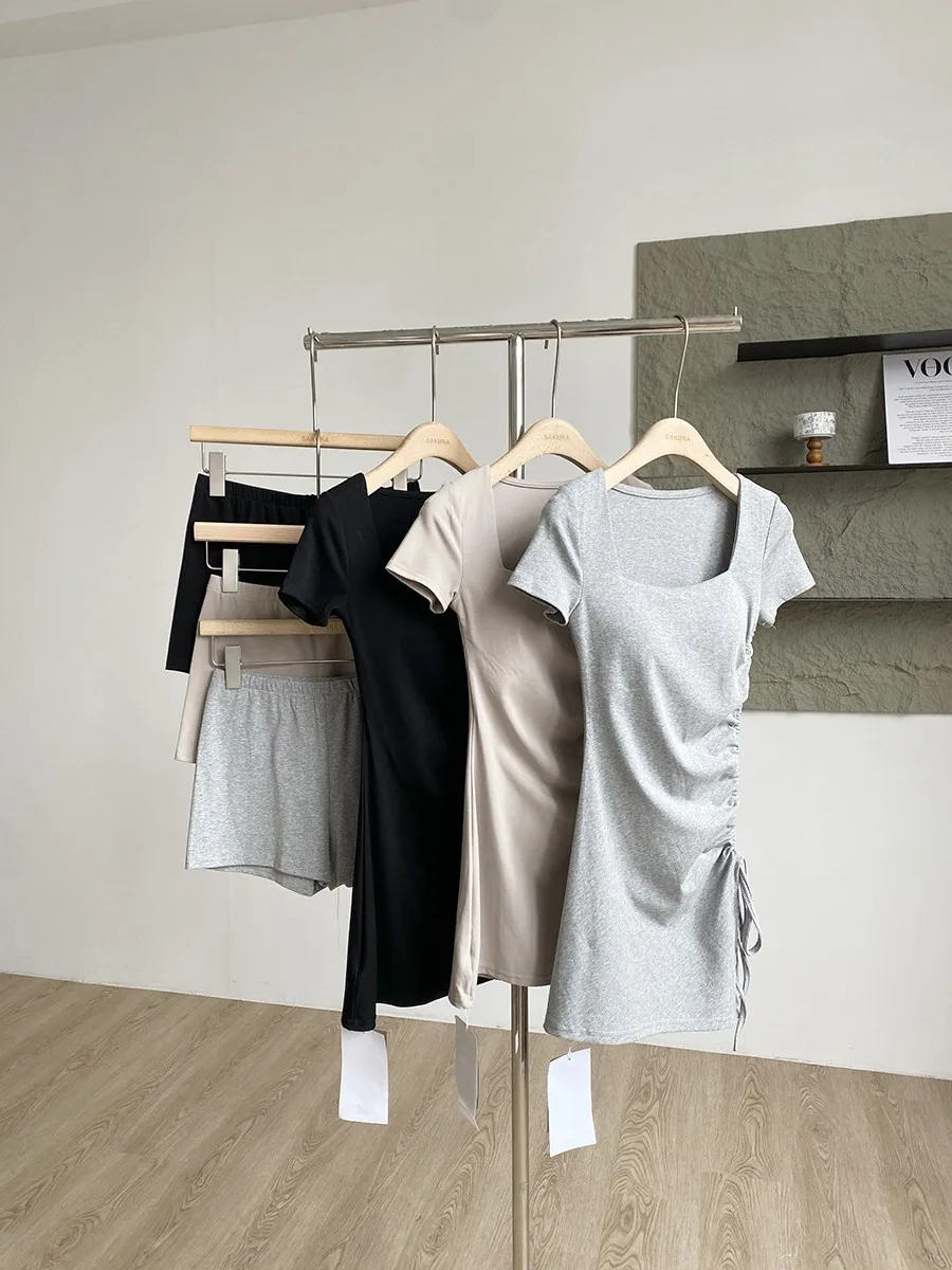 

Summer 2026 Fashionable Korean Style Casual Versatile Square Collar T-Shirt Dress Bottoms Set Women's Clothing Short Sleeve