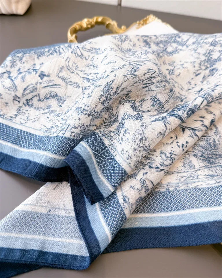 الفاخرة طباعة وشاح مربع للنساء القطن المخملية وشاح للرقبة شال الاعوجاج أنيقة منديل عصابات السيدات الحجاب