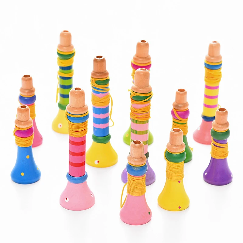 Fun Colourful Wooden Children's Trumpet Toy Wooden Whistle Musical Instrument Baby Puzzle Early Learning Toys Kids Birthday Gift