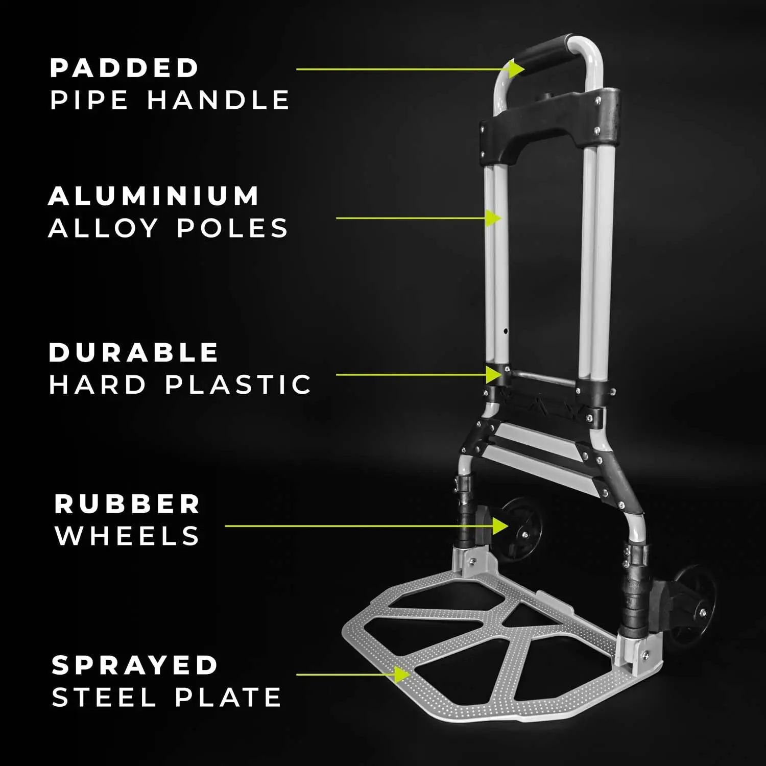 عربة شاحنة يدوية من الألومنيوم قابلة للطي شديدة التحمل، عربة متعددة الأغراض، عربة ألومنيوم خفيفة الوزن ومتينة |   سعة تحميل 80 كجم