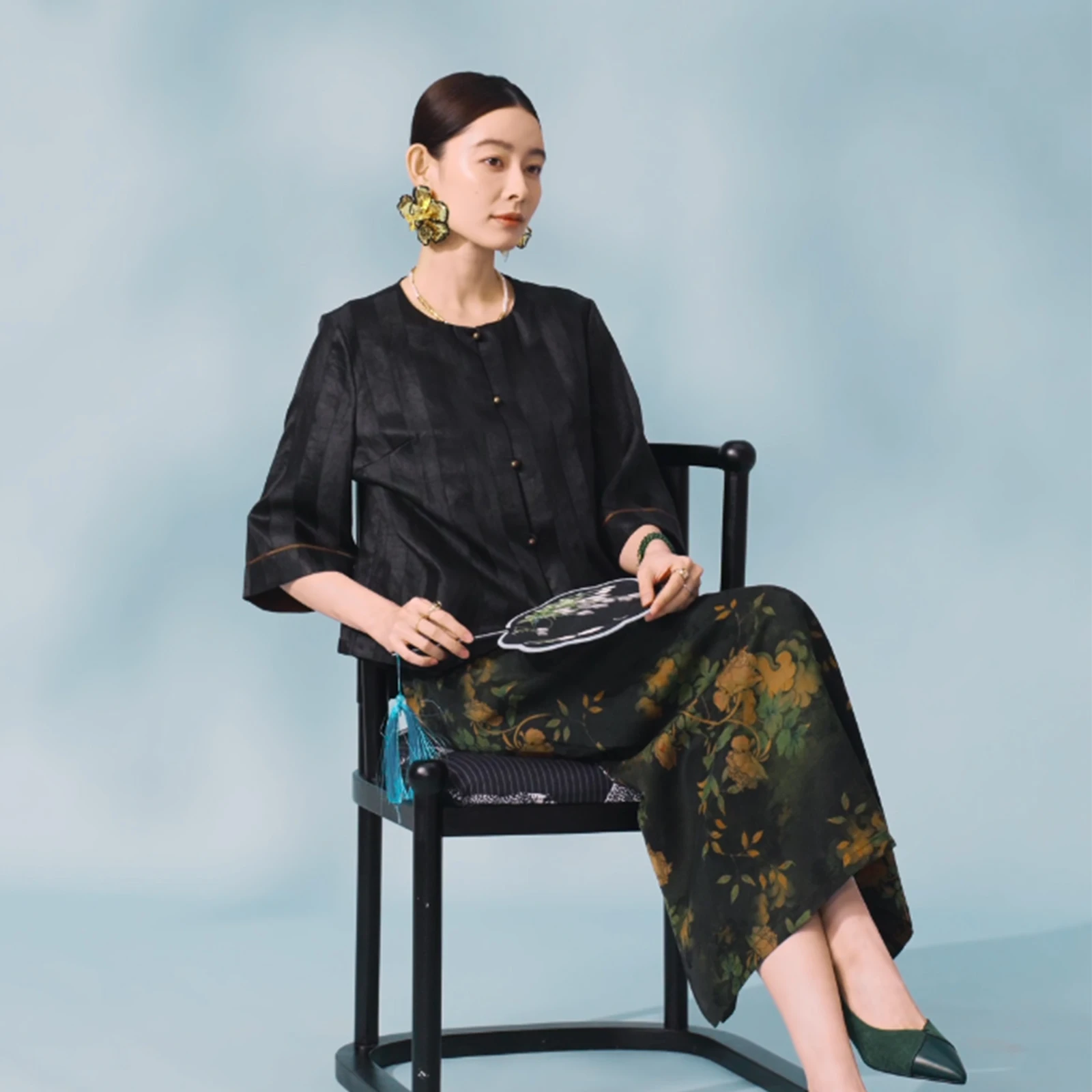 

LI SILK CLOUD Premium 100% Silk Xiangyunsha Blouse - Soft Silky Touch, Comfortable Fit, Women's Fashion Top Guangdong Black Pear