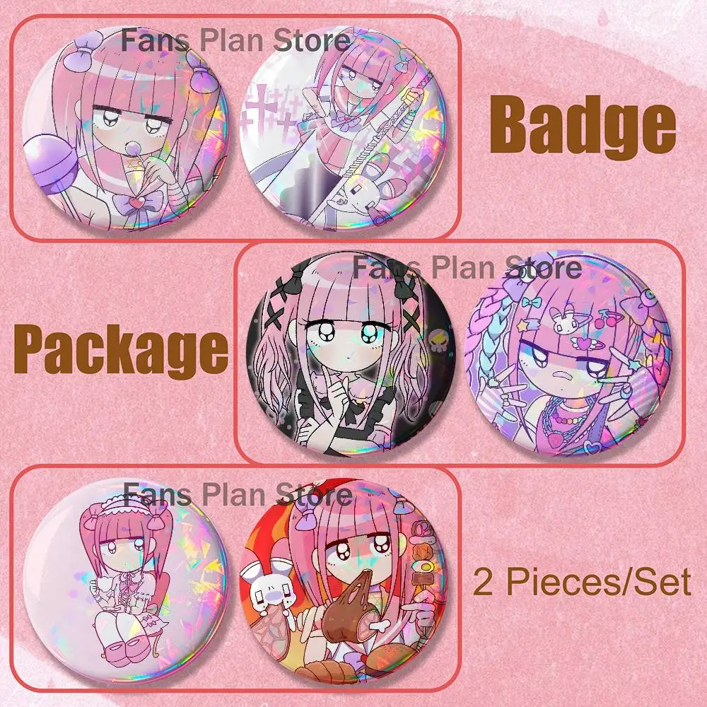 Cute M-Menhera C-Chan Momoka Brooches For Backpack Accessories 25,32,44,58,75mm Round Enamel Pin 2-piece Set Cartoon Anime Badge