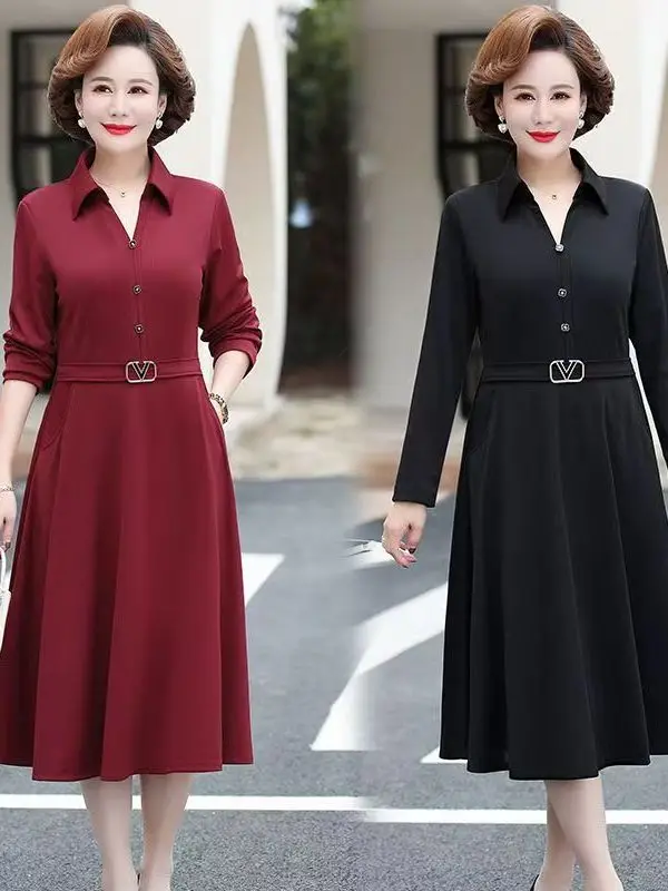 

Ele Mid-Length Slim Fit Long Sve Dr for Middle-Aged And ly Women Spring Autumn Thin Design Knee-Length Mom Sle