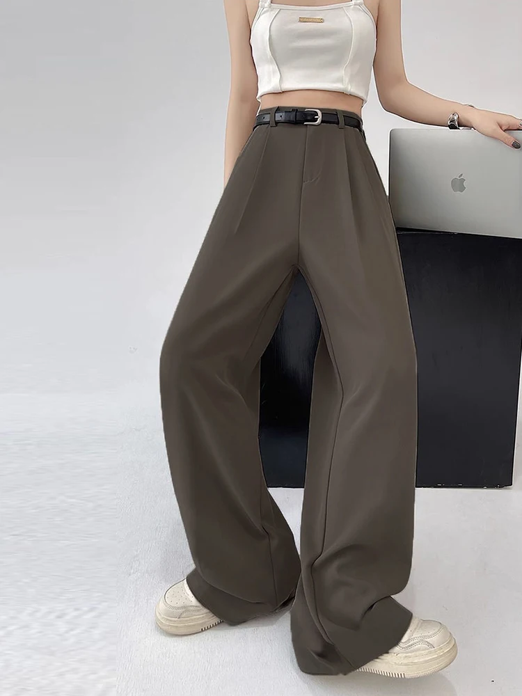 Botvotee بدلات غير رسمية سروال للنساء مكتب أنيق أنيق واسع الساق عالي الخصر بنطلون أسود مع حزام ملابس الشارع الشهير Y2k Fashion #2