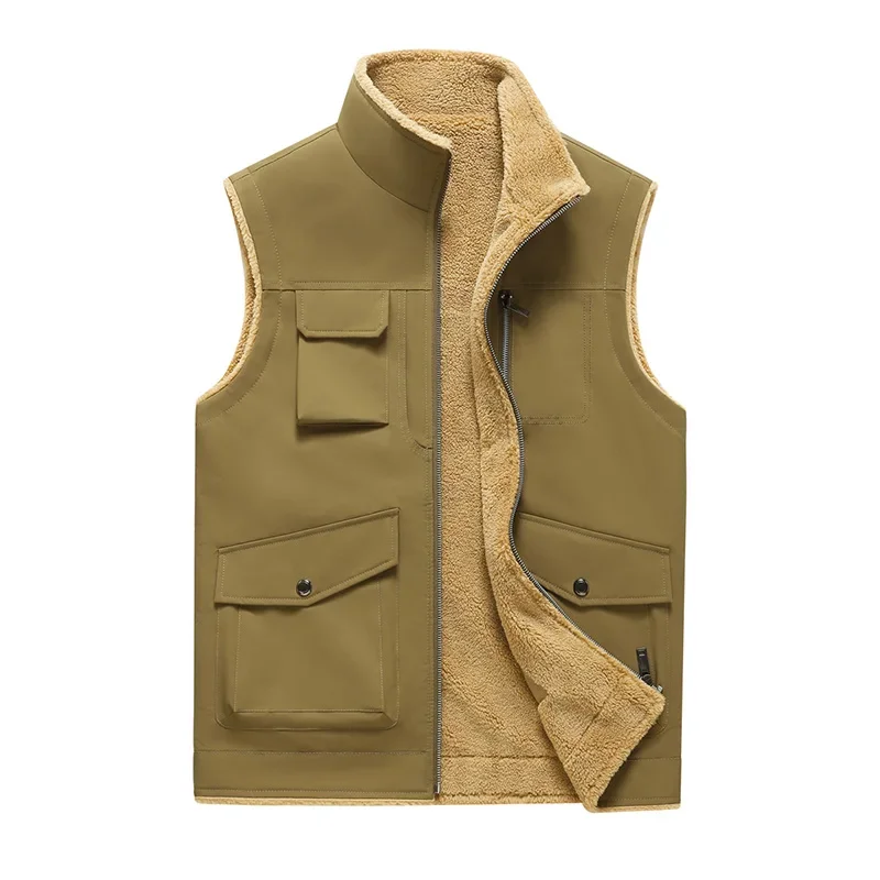 

Stand Collar All-match Men Vests Fashion Autumn Winter Casual Waistcoat Comfortable Lamb Cashmere Sleeveless Solid Color Zipper