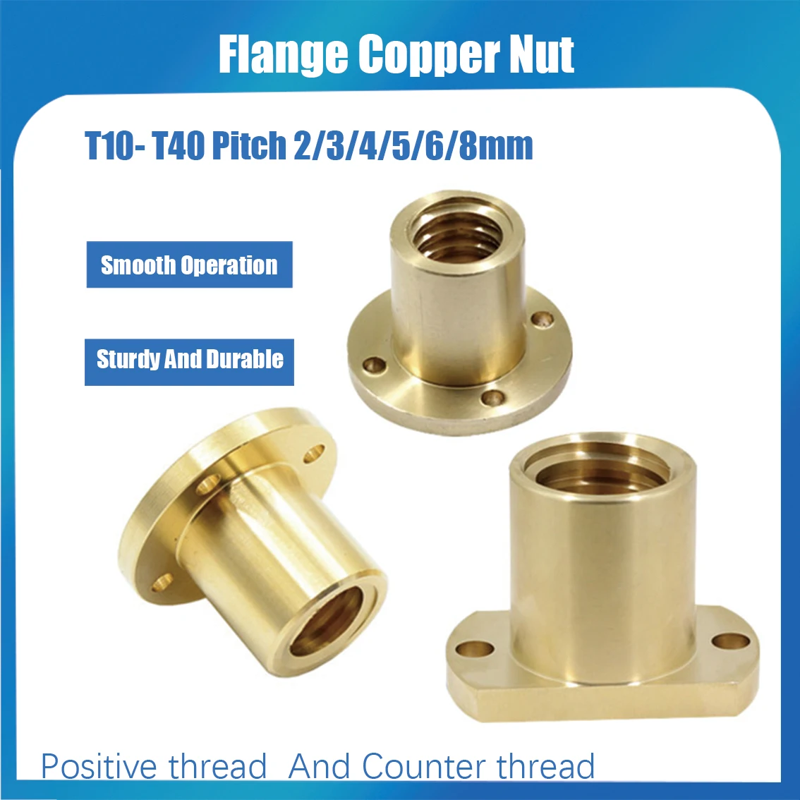 1pcs Brass Flange Nut Pitch Nut T10- T40 Lead Screw Nuts Pitch 2/3/4/5/6/8mm DIY Nut Screw Trapezoidal CNC 3D Printer Parts