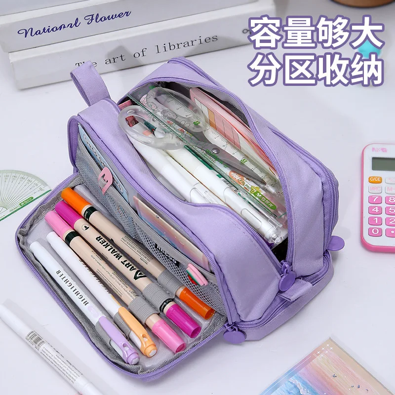 Color Oxford Fabric Pencil Bag Simple Large Storage Student Pen Case School Stationery Organizer Back To School