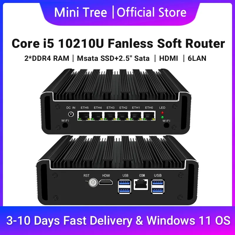 Fanless Mini PC Celeron J4125/5305U/6405U 6xI211 Lan Factory Industrial Mini NetworkServer VPN Firewall Vmware Proxmox Opnsense