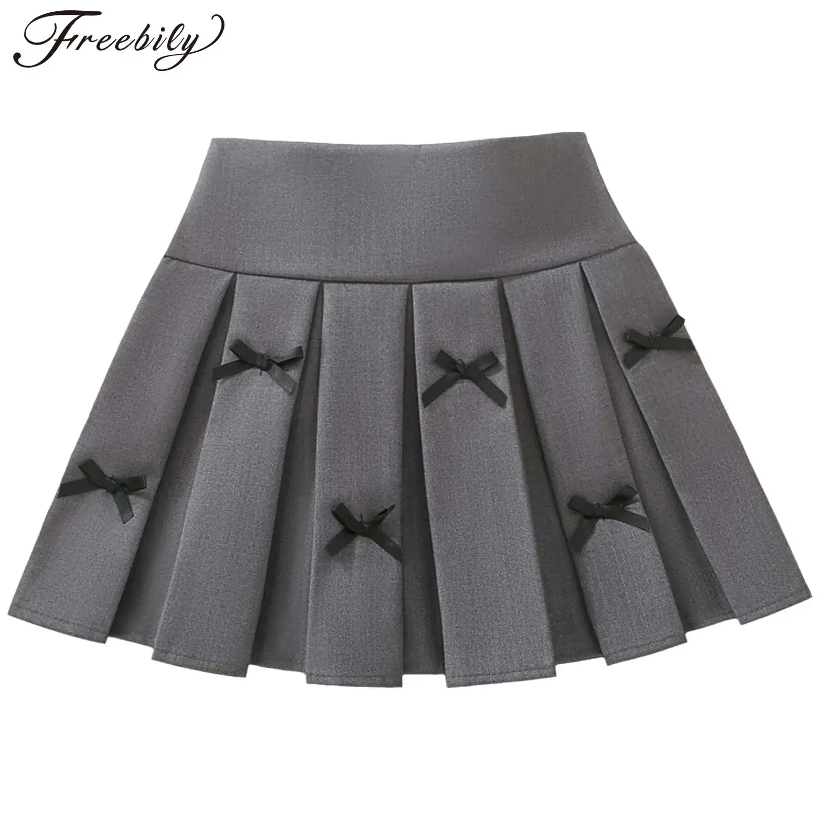 Toddler Kids Girls Skirts Sweet Elastic Waistband Pleated Skirt with Bowknots for Party Schooling School Uniform Clothes