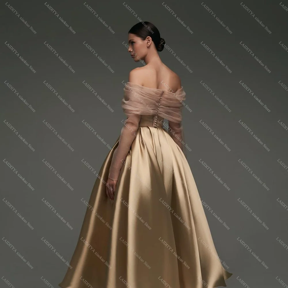Vestidos de fiesta elegantes, vestidos de fiesta plisados con hombros descubiertos, vestidos de noche drapeados hasta el tobillo sin tirantes a la moda