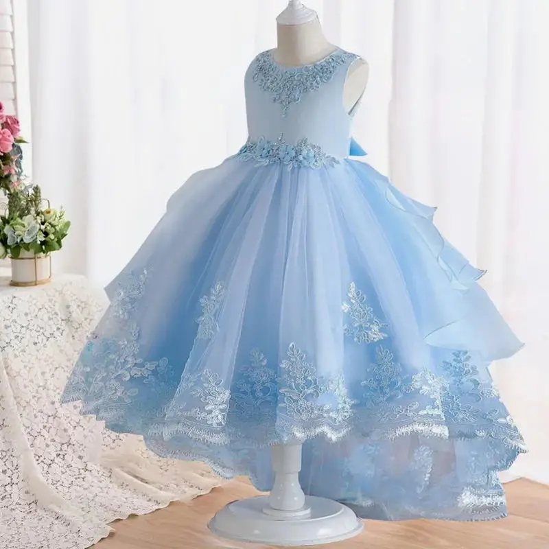 Kinder kleid Mädchen offener Rücken Spitzen rock Blumen mädchen modisches Hochzeits kleid Brautjungfer kleid Abschluss fotos Kostüme