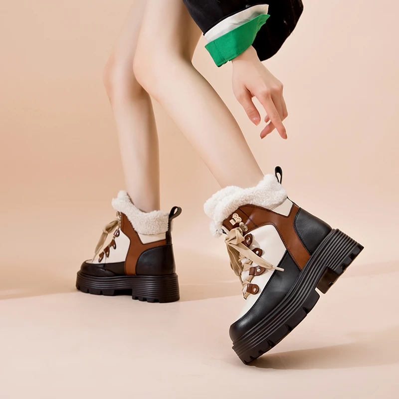 AIYUQI Snow Boots Women 2026 new Women Winter Shoes Non-slip Flat Large Size Real Leather Women Ankle Boots