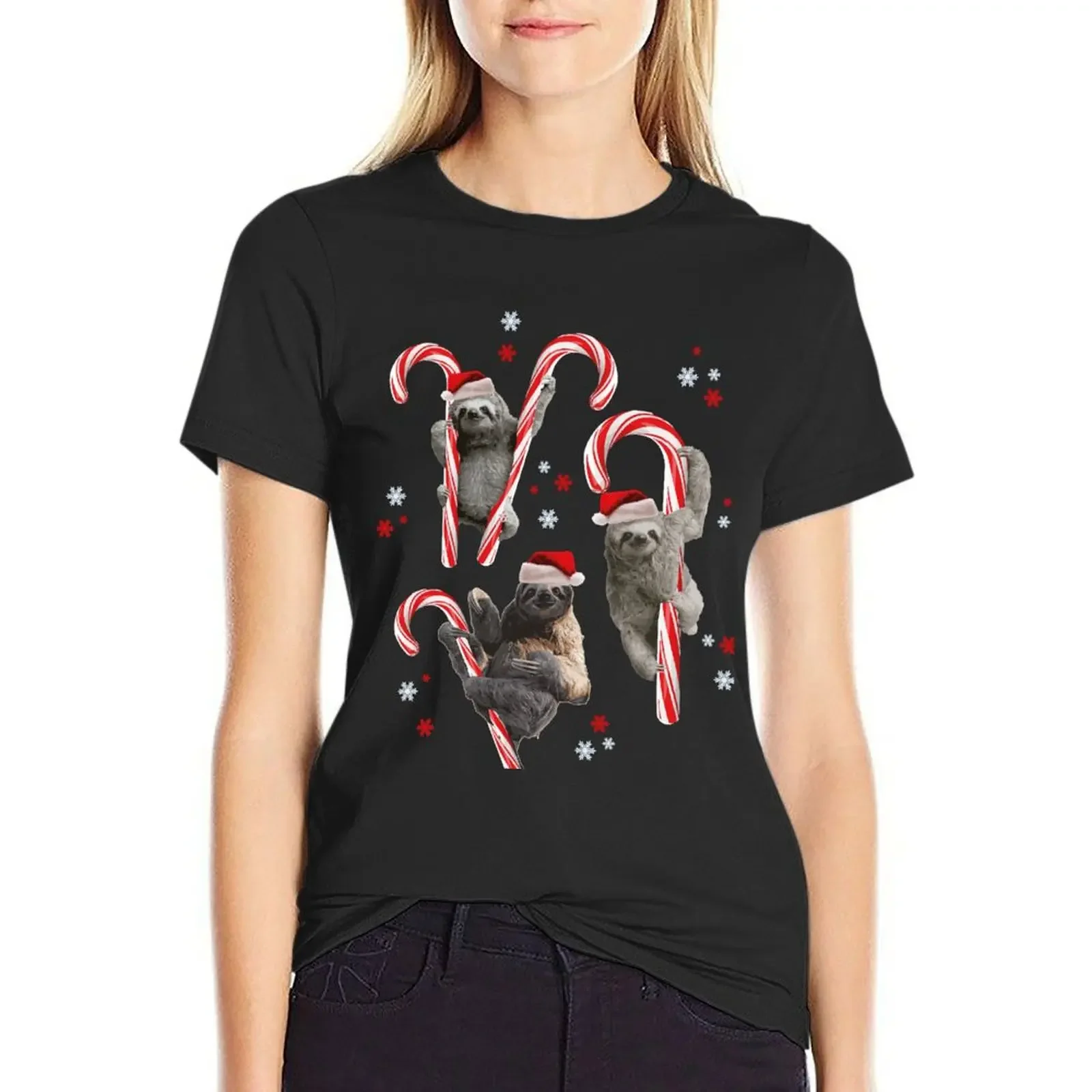 

Candy Cane Christmas Sloths T-Shirt cute tops lady clothes tshirts woman