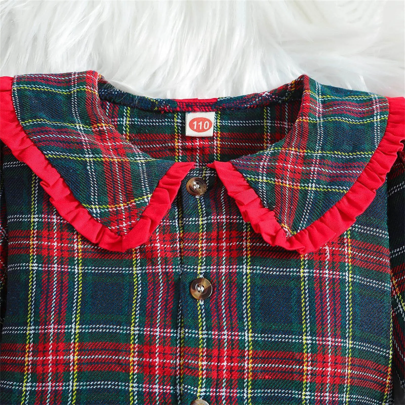 Kids Girls Christmas Party Dress Plaids Puff Long Sleeve Doll Collar Buttons A-Line Fall Dress Toddlers Girl Princess Dresses