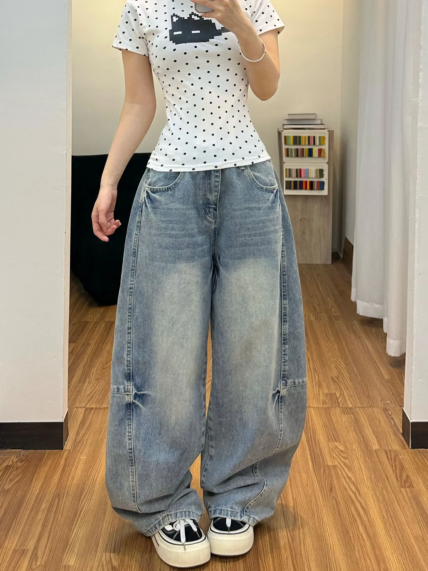 

American Retro Wide Leg Jeans Women's Loose Fit Spring New Style Casual High Waist Blue Denim Pants Knife Pants