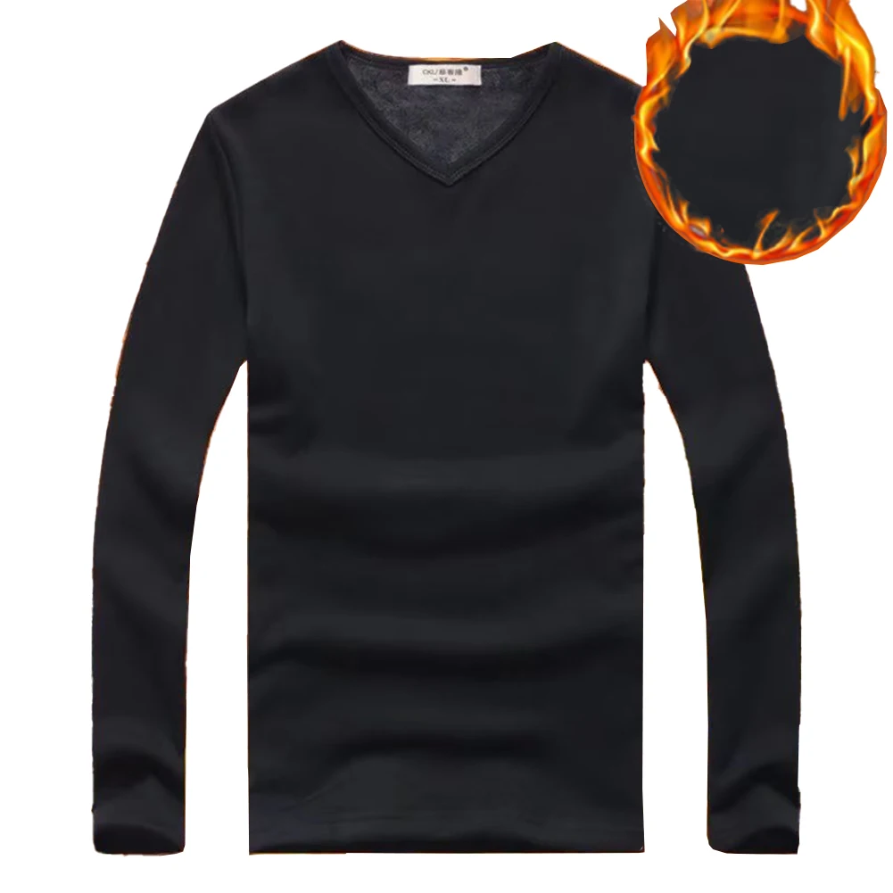 Mens Thermal Warm V Neck Slim Fit T-Shirt Long Sleeve Undershirt Pullover Tops Heated Winter Thermo Underwear Top Tee