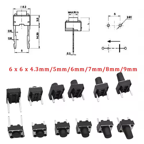 20/50/100Pcs Micro Tactile Switch Momentary Tact DIP Switch 2Pin 6 x 6mm Micro Touch Push Button Switch High 5mm 6mm 7mm 8mm 9mm - Image 6