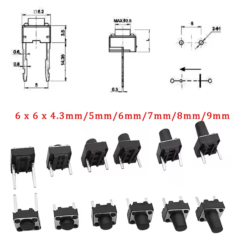 20/50/100Pcs Micro Tactile Switch Momentary Tact DIP Switch 2Pin 6 x 6mm Micro Touch Push Button Switch High 5mm 6mm 7mm 8mm 9mm - Image 6