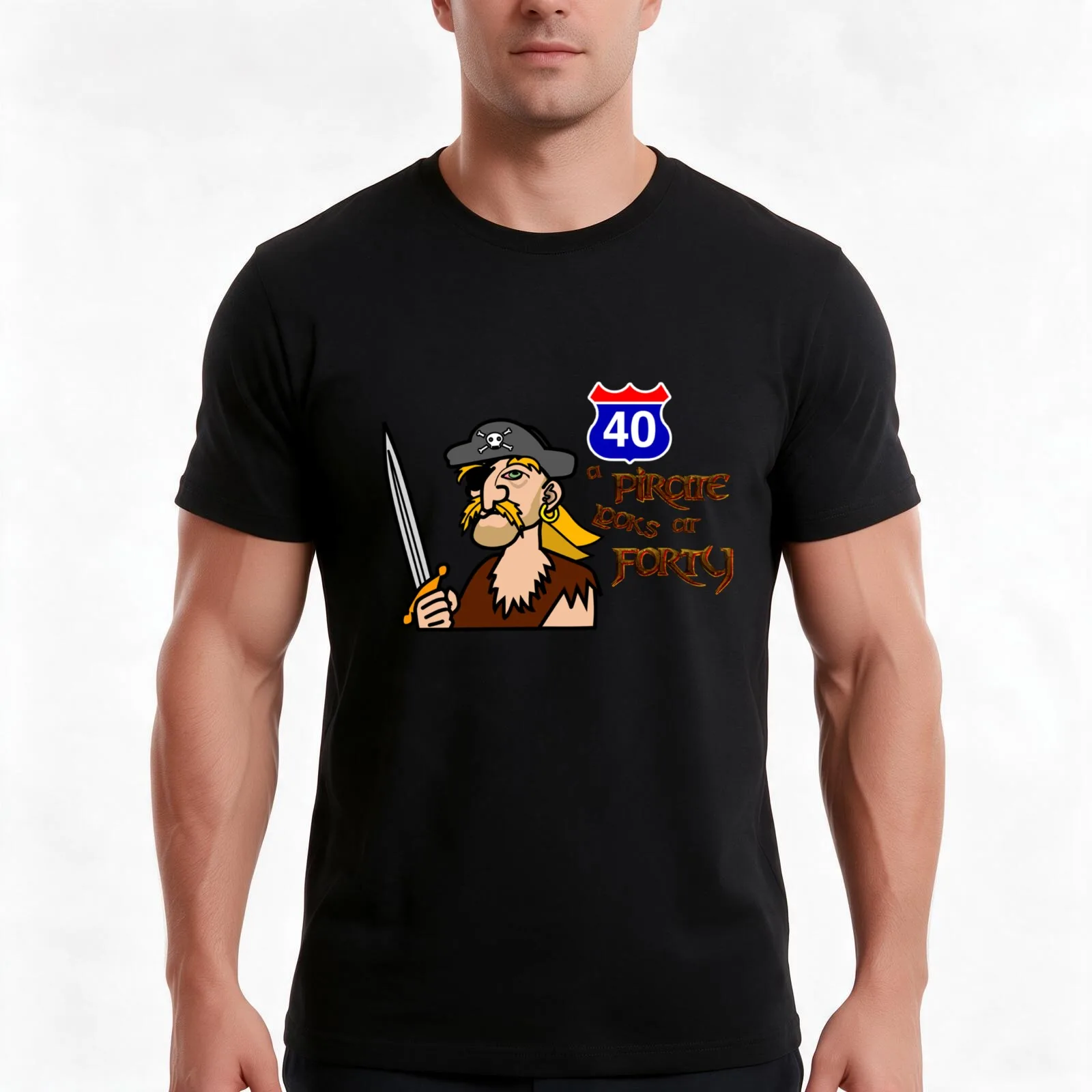 A Pirate Looks At 40 T-Shirt, Summer Casual Cotton Tee, Oversized Streetwear Tops, Vintage Graphic Print, Loose Fit Short Sleeve