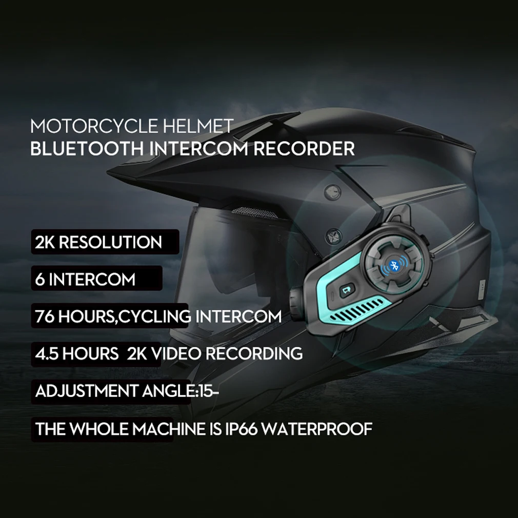 2K Motorcycle helmet Bluetooth intercom recorder with wifi IP66 waterproof Wireless mobile connection 2350MAH battery 1000 meter