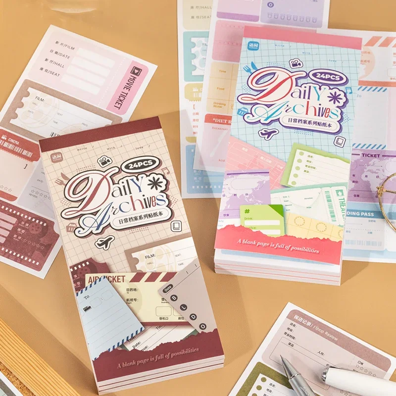 Mr.Paper 24 Blatt/Buch Daily Archives Series Beschreibbares Stickerbuch Ticket- & Quittungsdesign DIY Journal Scrapbook Deko