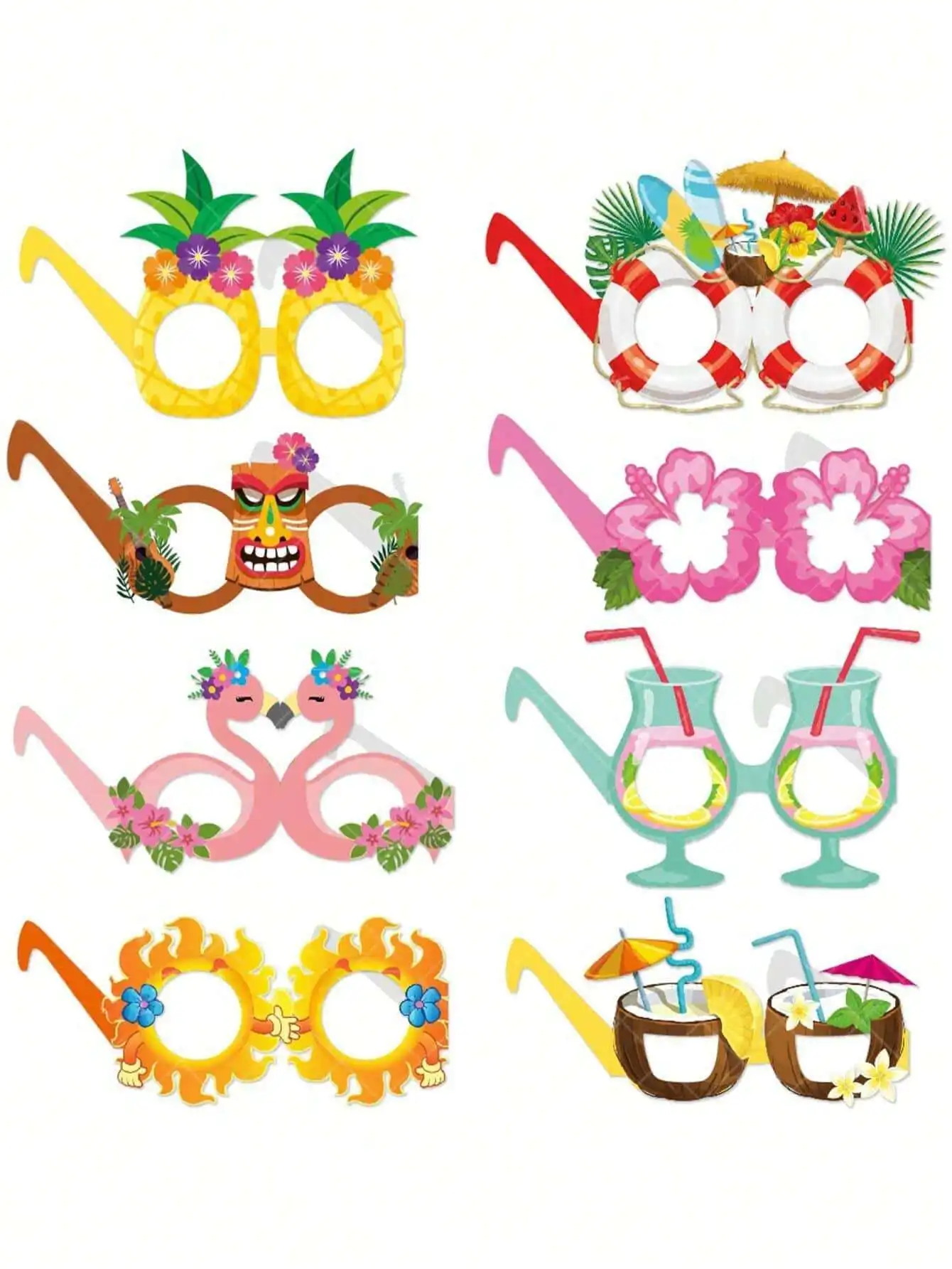 

8pcs/Set Hawaiian Themed Sunglasses Props For Photo Shooting, Including Flamingo & Pineapple Patterns, Perfect For Summer Beach