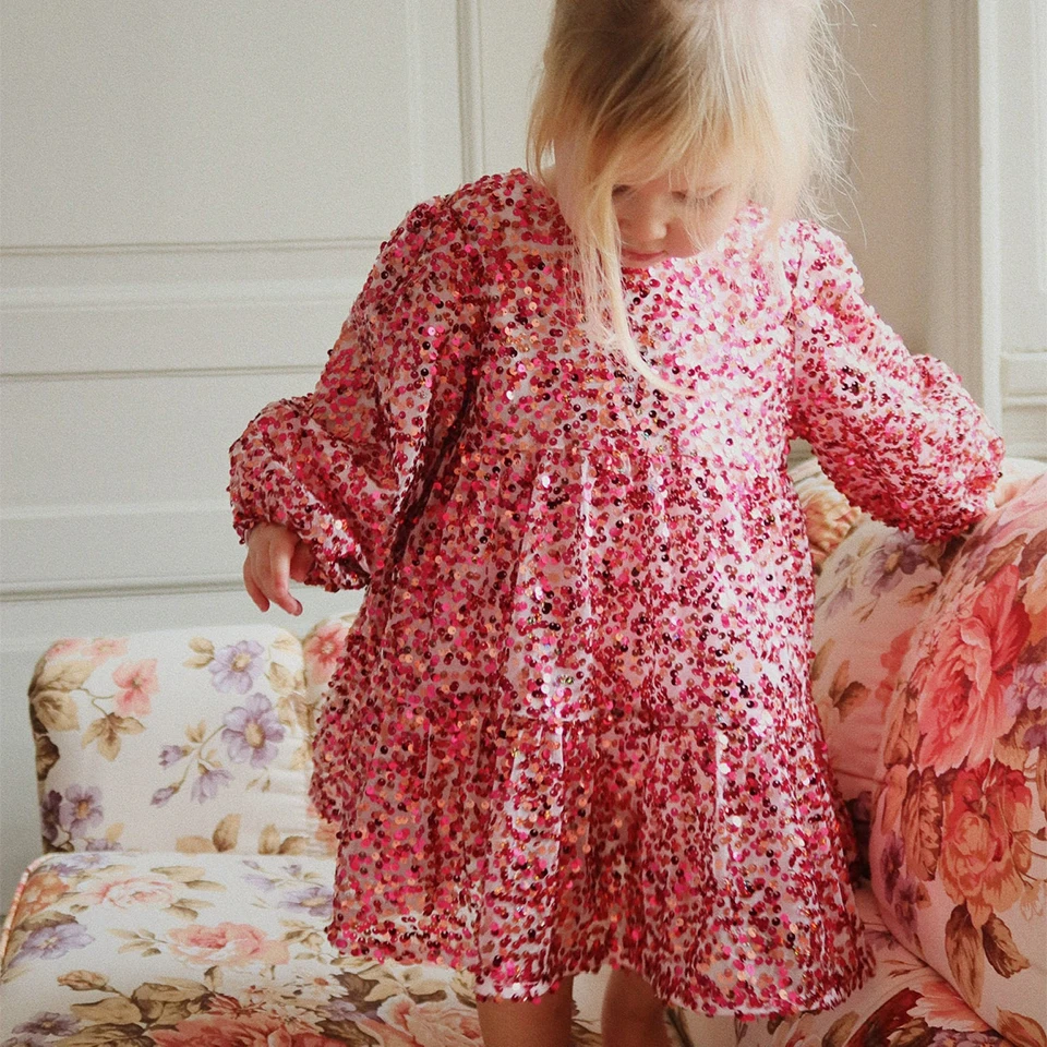 Girl Embroidery Sequin Dress New 2025 KS Kid Pretty Shining Jackets Girls Princess Dresses Baby Children Party Carnival Vestidos