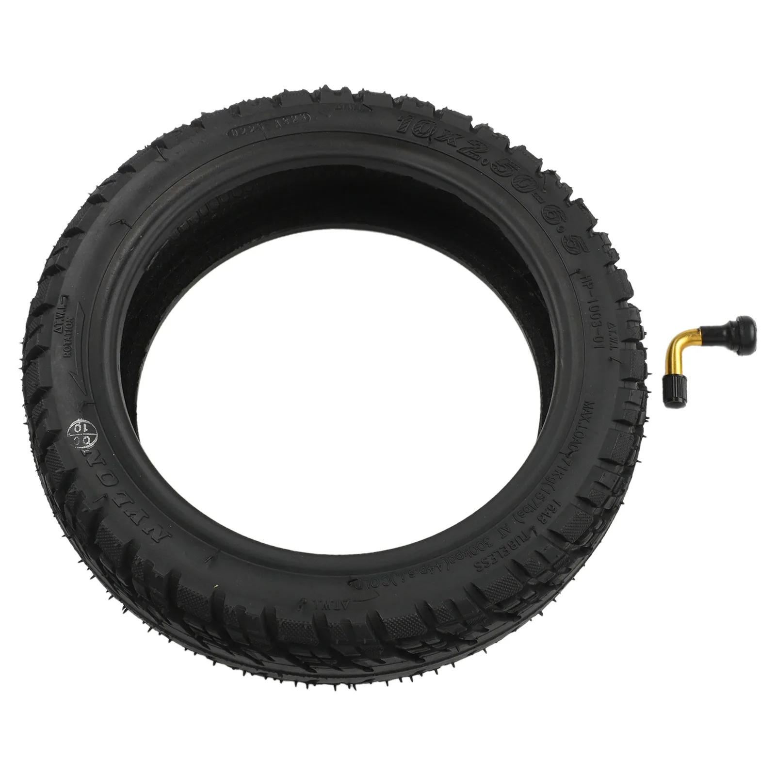 Neumático Sin Cámara Nuevo para Scooter Eléctrico 255x70/10x2.50-6.5, Accesorios de Goma Negra y Metal con Boquilla para Exteriores