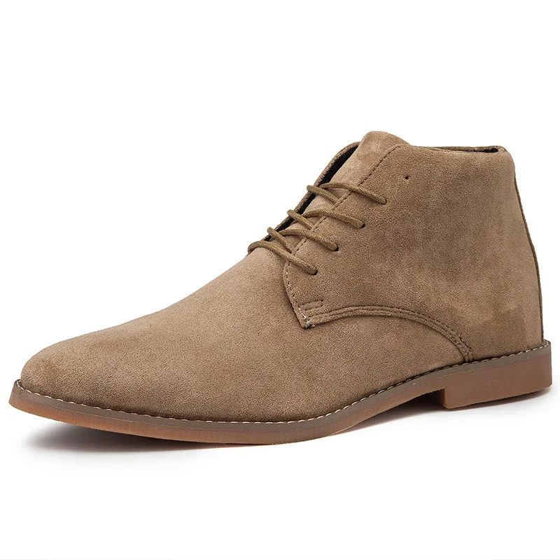 Fashion Khaki Chelsea Boots Men British Style Suede Leather Shoes Men Pointed -toe Men Dress Boots High top Design Ankle Boot