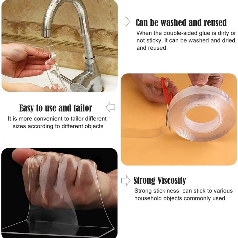 1/3/5M Double Sided Tape Transparent Acrylic Reusable Waterproof Adhesive Tracsless Tape Gadget Cinta Doble Cara Nano Tapes view 4
