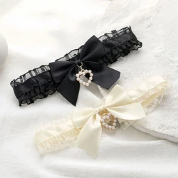 Black White Cute Collar Lolitas Handmade Vintage Lace Heart Choker For Women Gothic Bow Knot Necklace Girls Uniform Accessorie