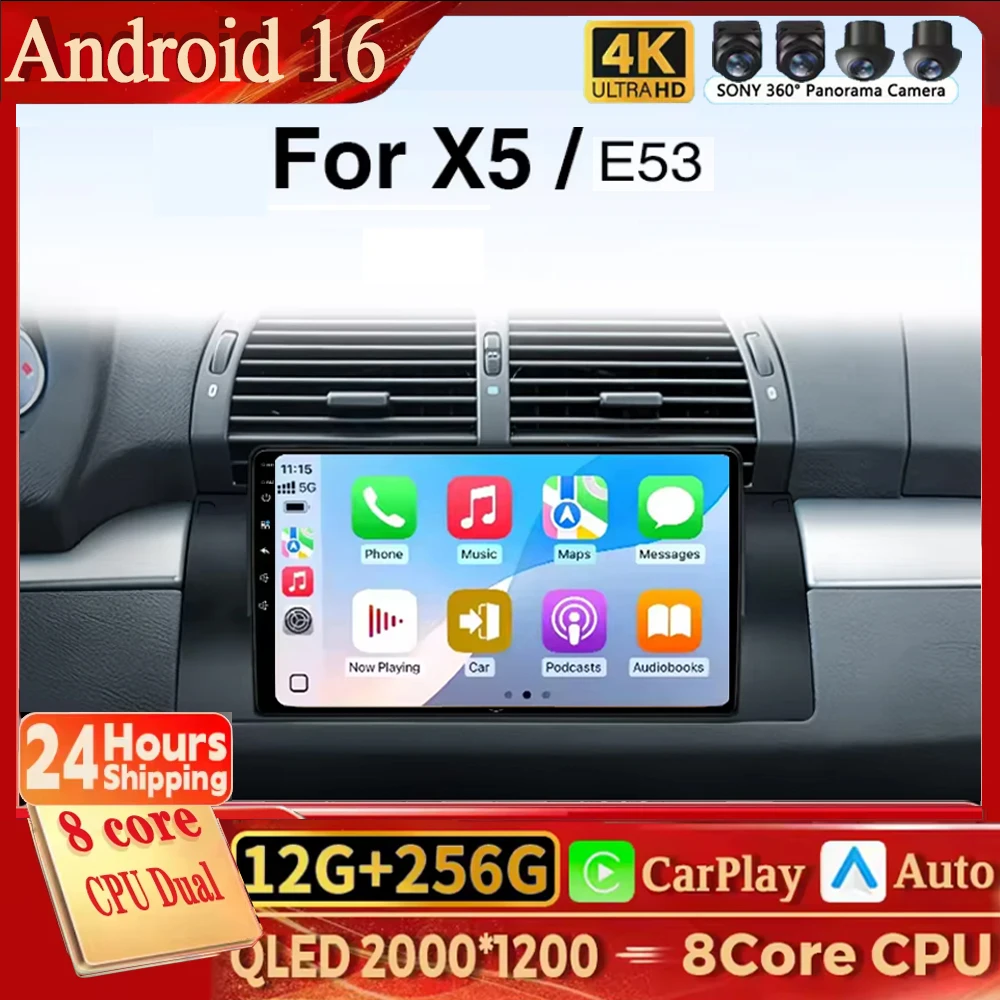 

Автомагнитола Android 16 Carplay для BMW X5 E53, мультимедийный видеоплеер, навигация GPS, головное устройство с Wi-Fi, RDS, 4G, Bluetooth