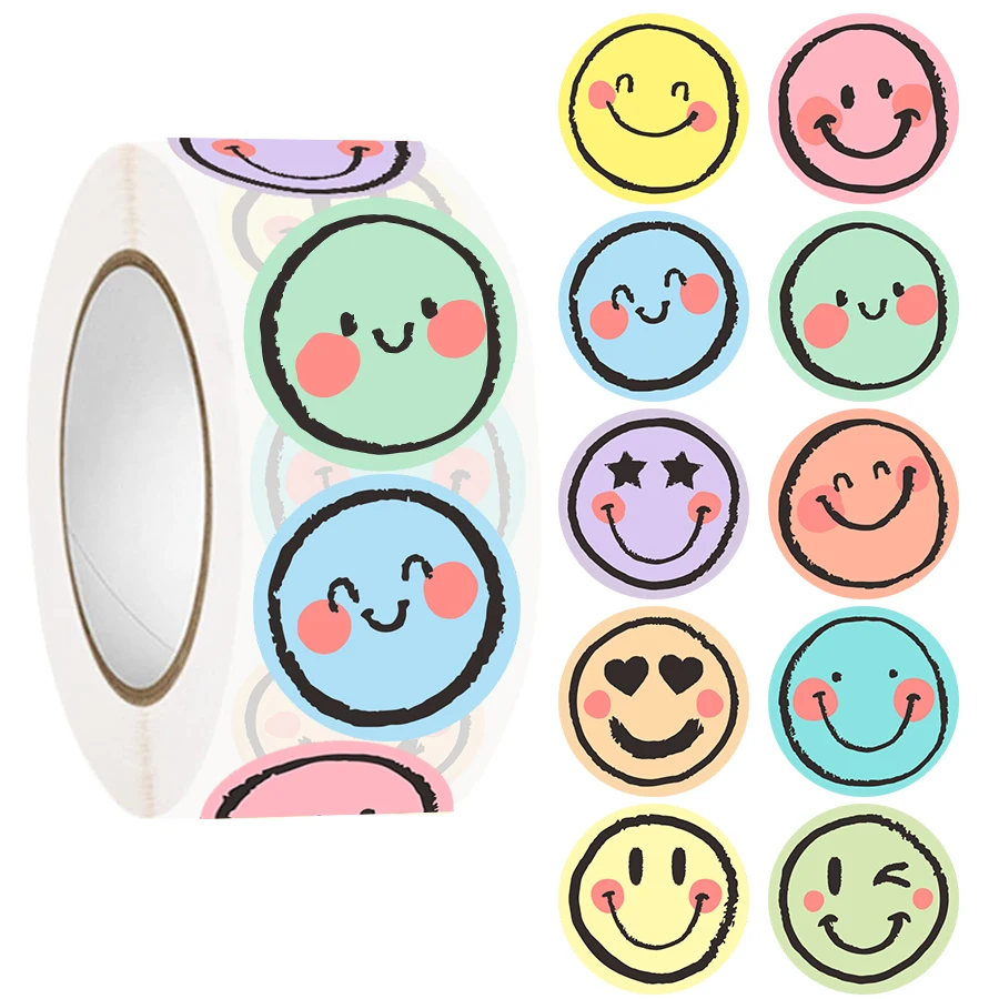 500 Pcs Colorful Round Face Stickers – Pastel Gradient Expressions, Self-Adhesive Matte Labels for Scrapbooking, Journals