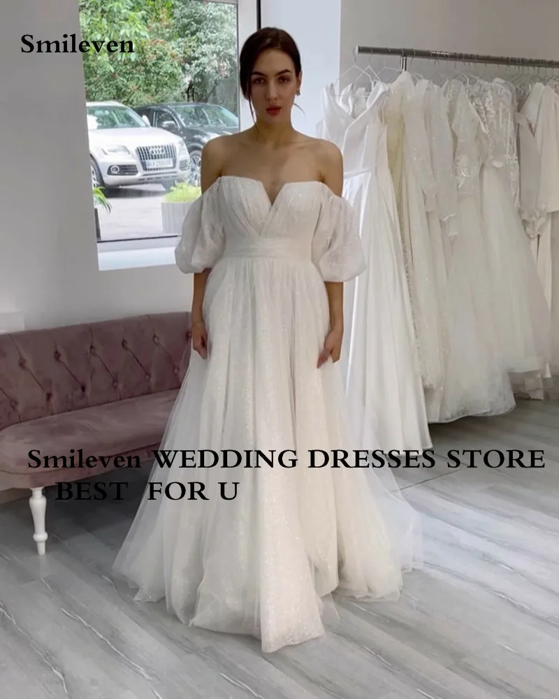 Smileven – Robe De mariée scintillante, épaules dénudées, ligne A