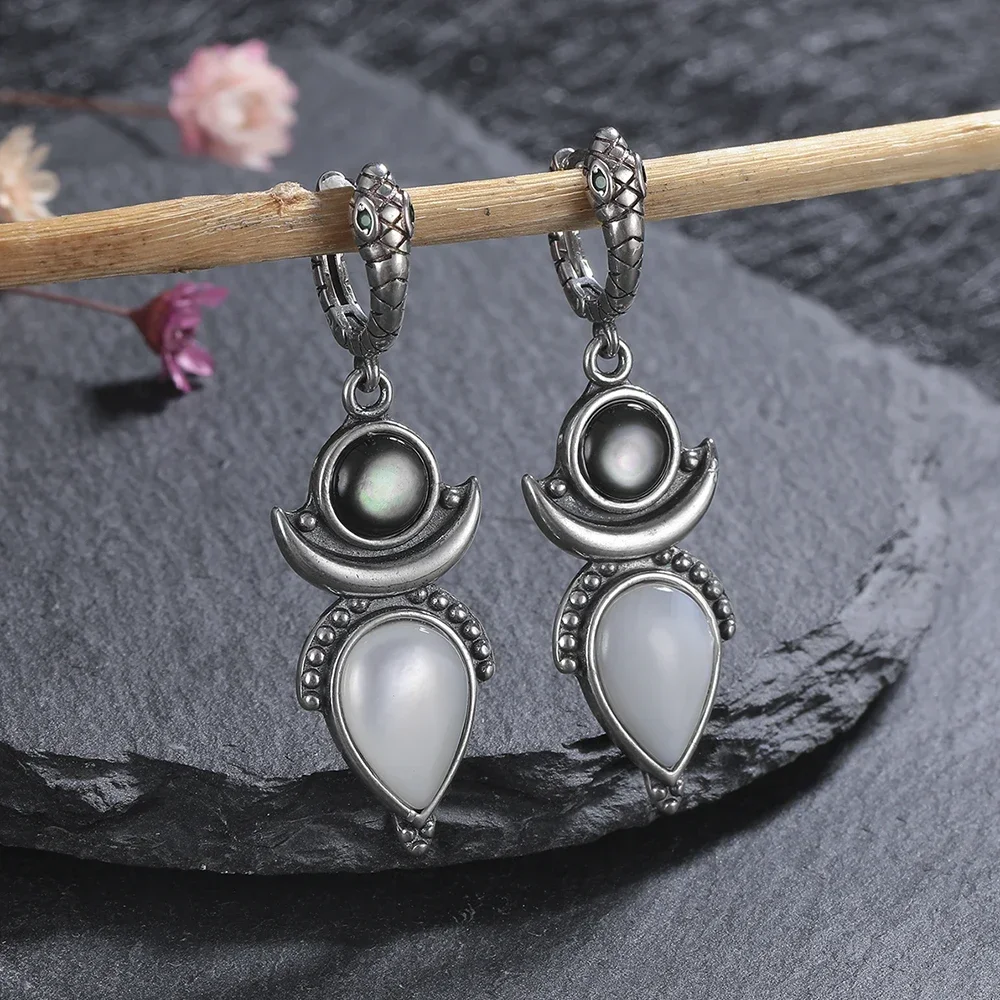 925 Sterling Silver Natural Shell Drop Earrings for Women Gift Hoop Vintage Earring Jewelry