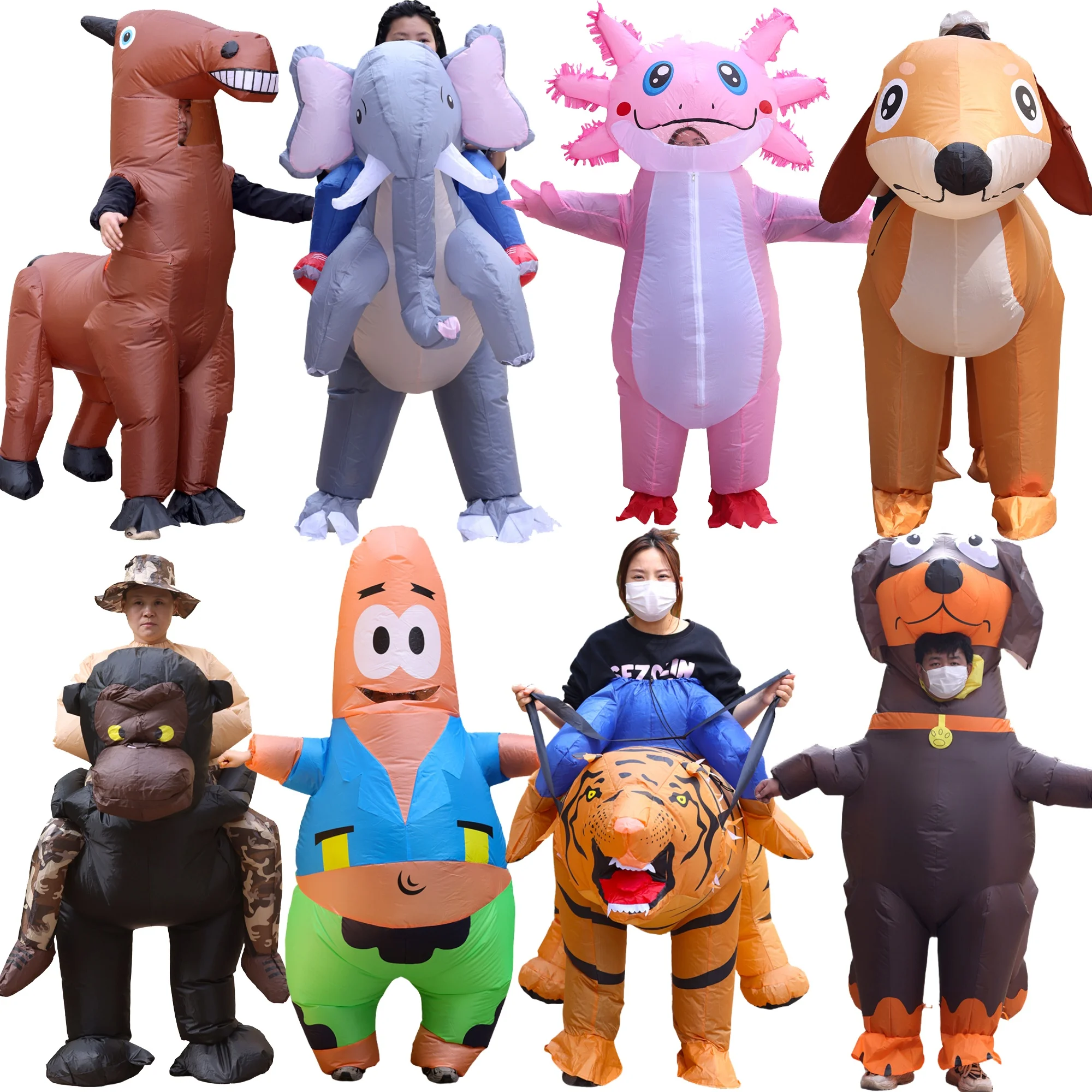 Conjunto inflable de animales de varios estilos, disfraz de personaje animal adorable, elefante, caballo activo, para presentaciones de adultos