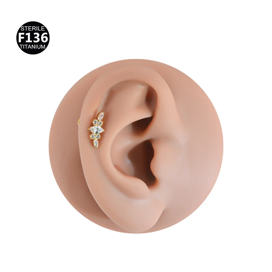 Titanium Curved Bar Earrings with Flower Design
