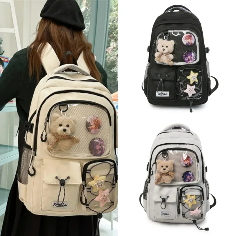 

Y2K Itabag Backpacks Funny High Capacity Anime Pin Display Bag Lace Up Student School Bag Ergonomic Support Lightweight Backpack