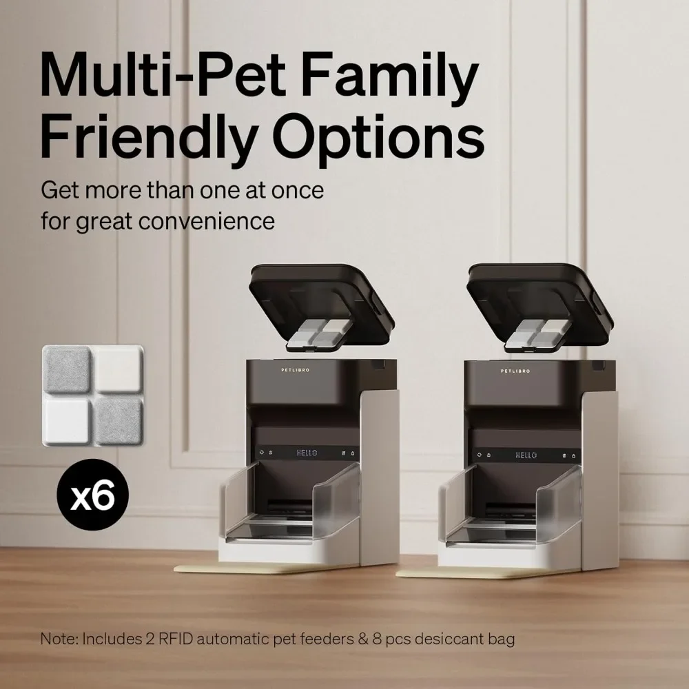 Packs 5G Wi-Fi Automatic Pet Feeder, 3L Auto Cat Feeder App Control with Light Collar Tag + PETLIBRO 6 Packs Pet Food