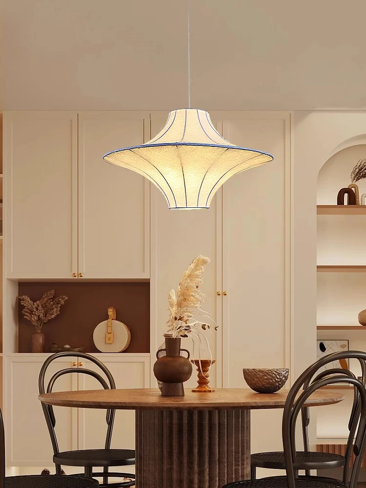 

Japanese Wabi Sabi Spaceship Silk Pendant Light Creative Dining Room Kitchen Chandelier Lighting Home Decor Bedroom Lamp Fixture