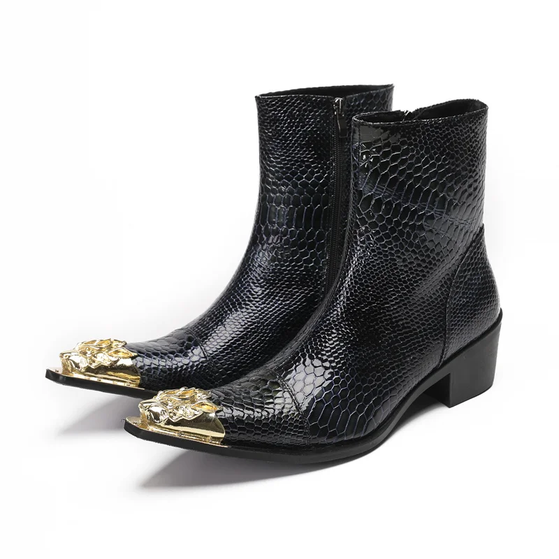 BOARD Fashion Brand Design Black Snake Skin Long Boots for Man Heels for Cowboy Boots Dress Wedding Shoes Man