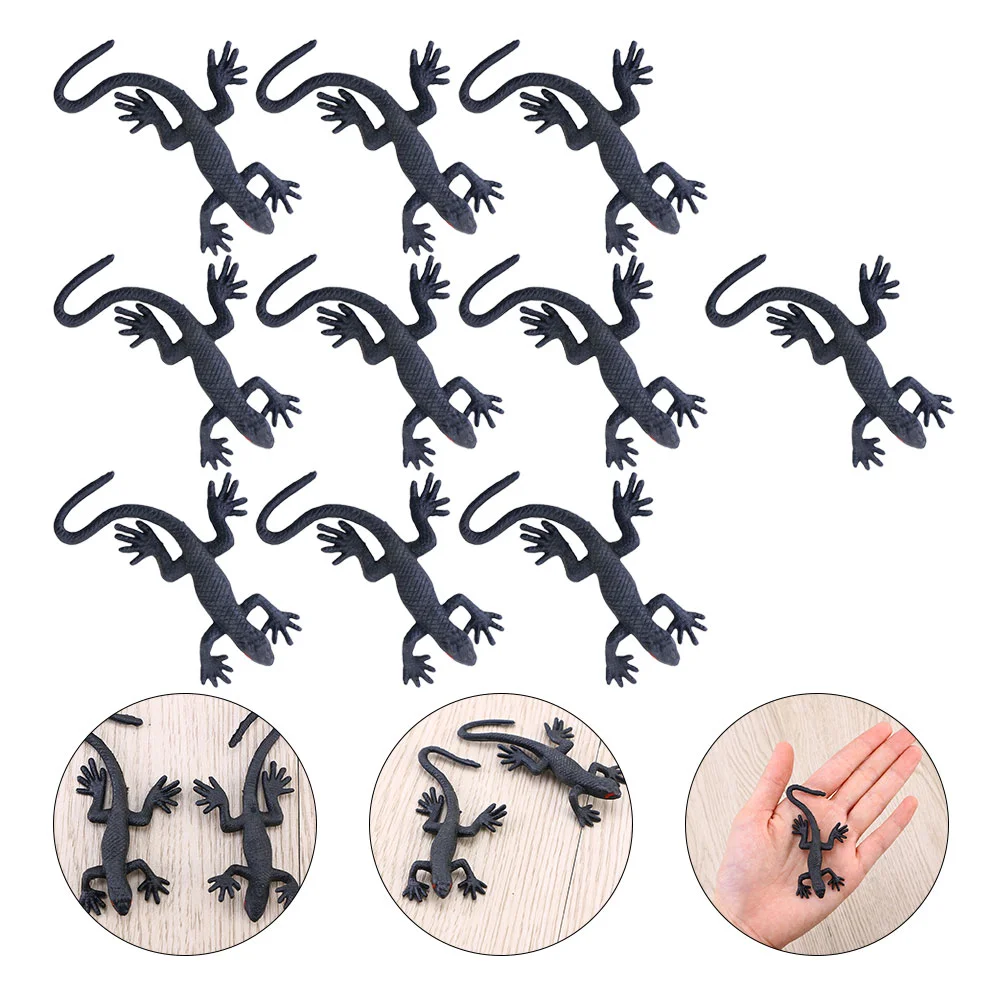 10 Pcs Lizard Stuffed Animal Halloween Simulation Gecko Toys April Fools' Day Prank Black