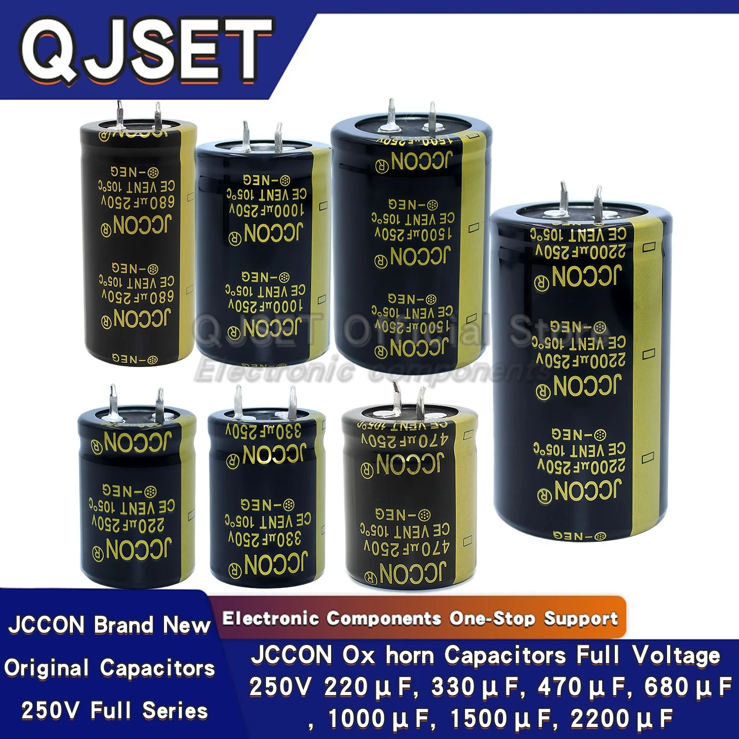 1pcs JCCON Ox Horn Capacitors 250V 220uf 330uf 470uf 680uf 1000uf 1500uf 2200uf250 Wire Cutting Inverter Electrolytic Capacitors